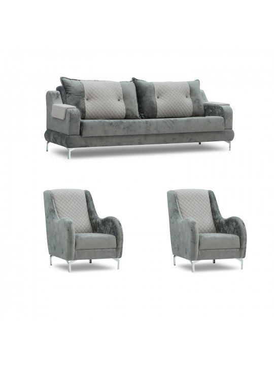 Հավաքածու HOBEL OLIVIA 3+1+1 KAX 0419 METAL/GREY MONACO 14/GREY BUKLE 9 (4) 