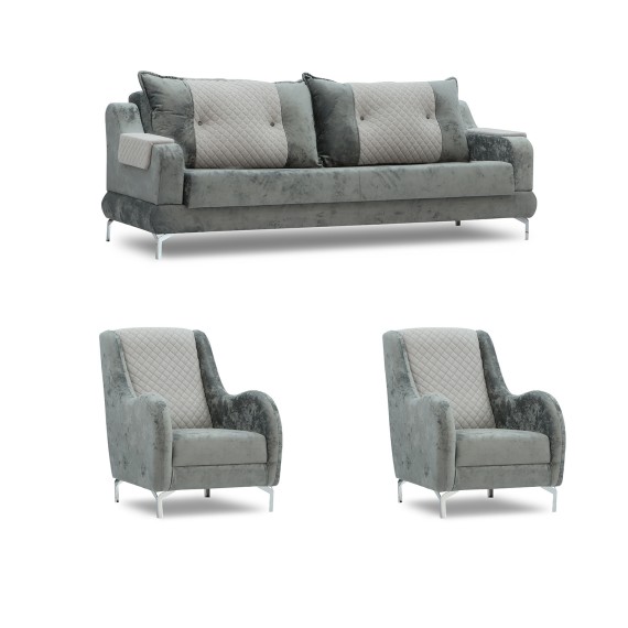 Гарнитур HOBEL OLIVIA 3+1+1 KAX 0419 METAL/GREY MONACO 14/GREY BUKLE 9 (4) 