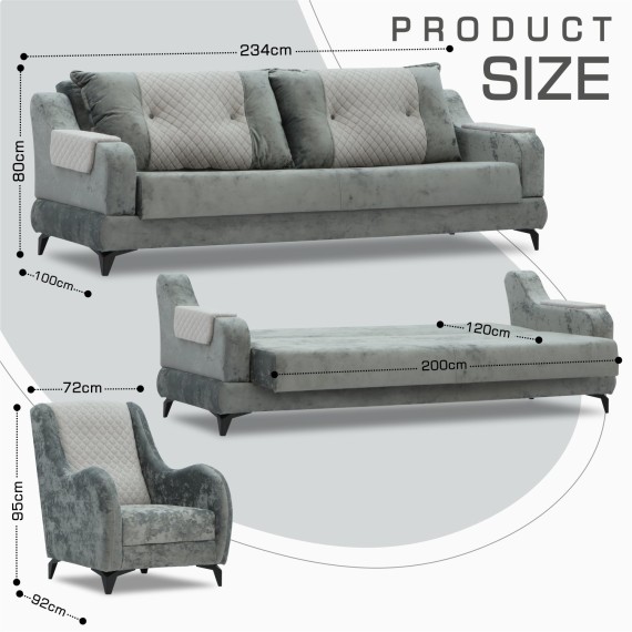 Հավաքածու HOBEL OLIVIA 3+1+1 L38120/AB BLACK/GREY MONACO 14/GREY BUKLE 9 (4) 