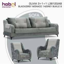 Гарнитур HOBEL OLIVIA 3+1+1 L38120/AB BLACK/GREY MONACO 14/GREY BUKLE 9 (4) 