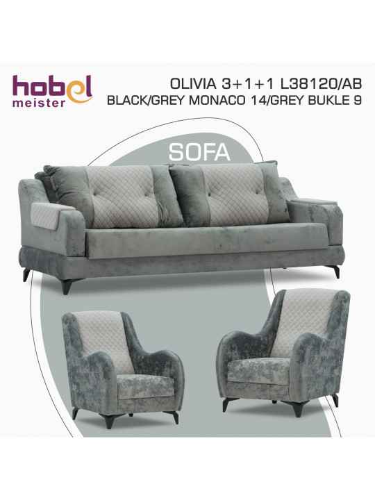 Sofa set HOBEL OLIVIA 3+1+1 L38120/AB BLACK/GREY MONACO 14/GREY BUKLE 9 (4) 