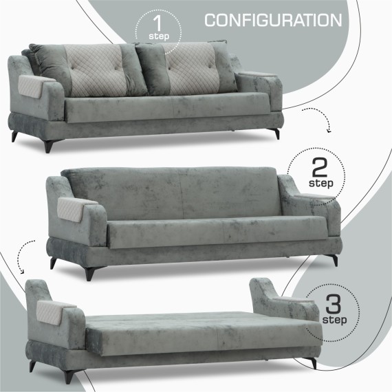 Հավաքածու HOBEL OLIVIA 3+1+1 L38120/AB BLACK/GREY MONACO 14/GREY BUKLE 9 (4) 