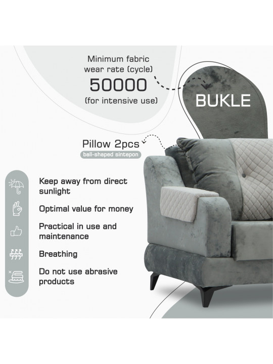 Sofa set HOBEL OLIVIA 3+1+1 L38120/AB BLACK/GREY MONACO 14/GREY BUKLE 9 (4) 