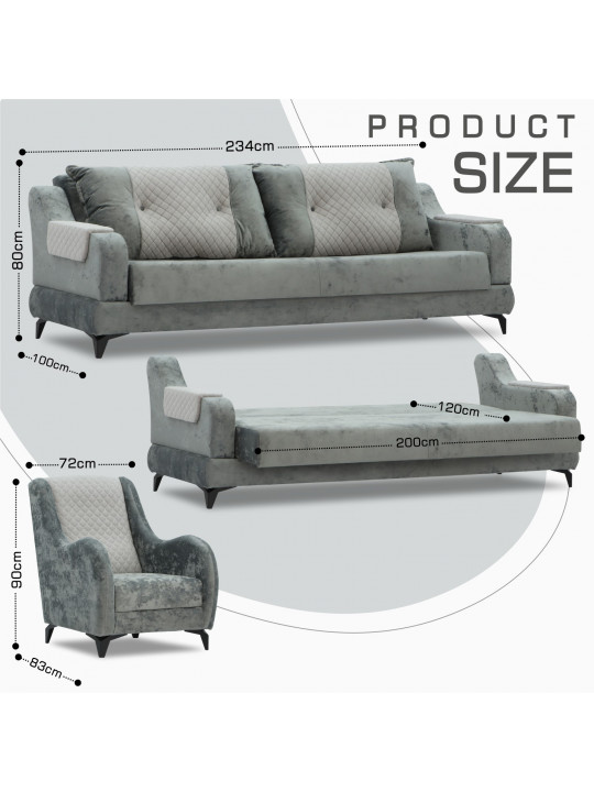 Sofa set HOBEL OLIVIA 3+1+1 L38120/AB BLACK/GREY MONACO 14/GREY BUKLE 9 (4) 