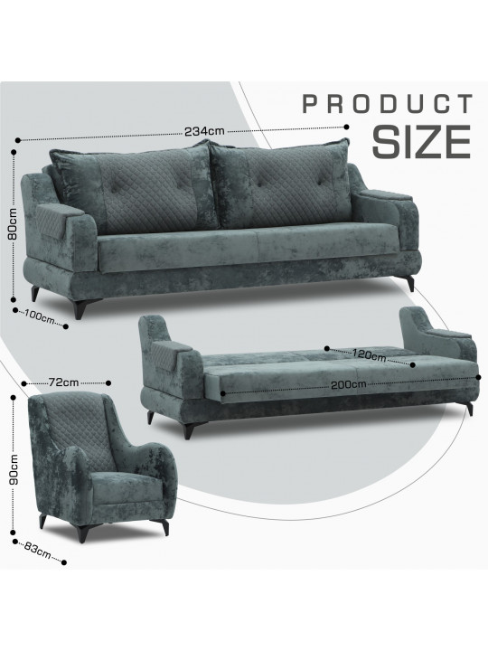 Sofa set HOBEL OLIVIA 3+1+1 L38120AB DARK GREY MONACO 15/GREY BUKLE 11 (4) 