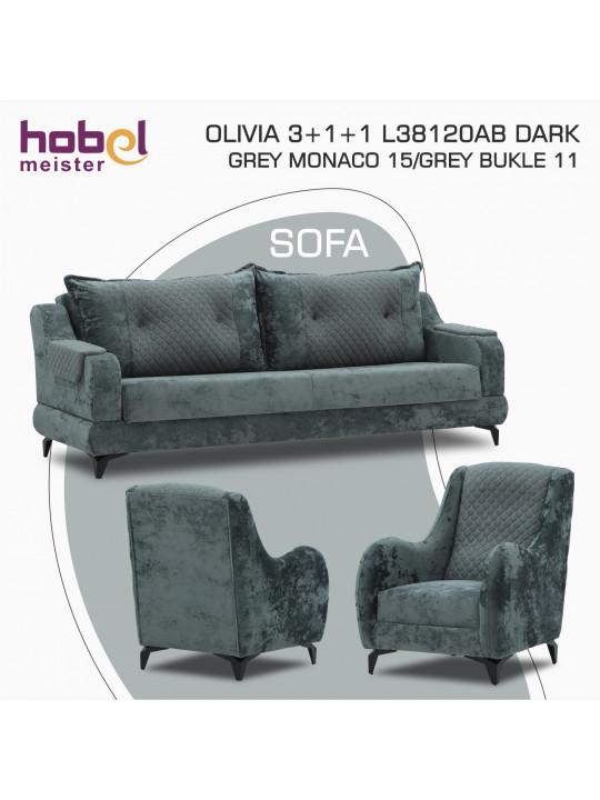 Sofa set HOBEL OLIVIA 3+1+1 L38120AB DARK GREY MONACO 15/GREY BUKLE 11 (4) 