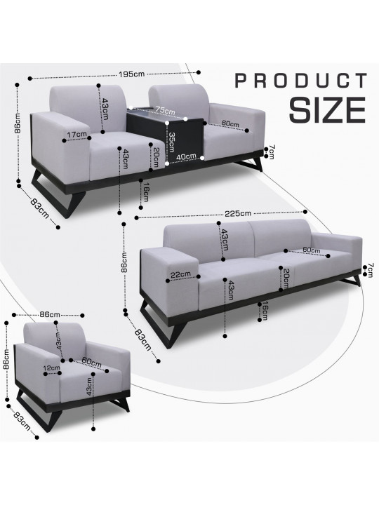 Հավաքածու HOBEL RIO LUXE 3+2+1  DARK GREY PHANTOM 14/ LIGHT GREY BUKLE 8 (3) 