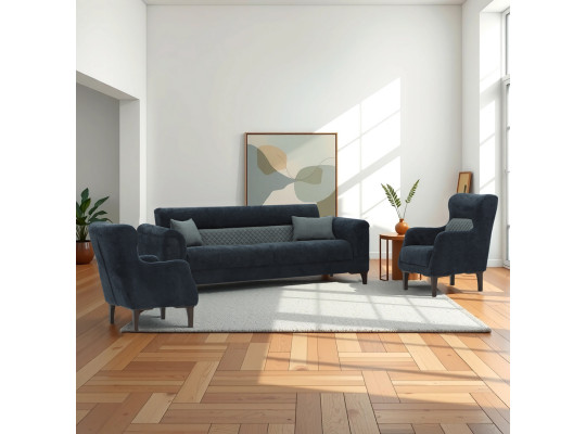 Sofa set HOBEL STONE 3+1+1 DARK BLUE BEATTO 1053/GREY BUKLE 11 (3) 