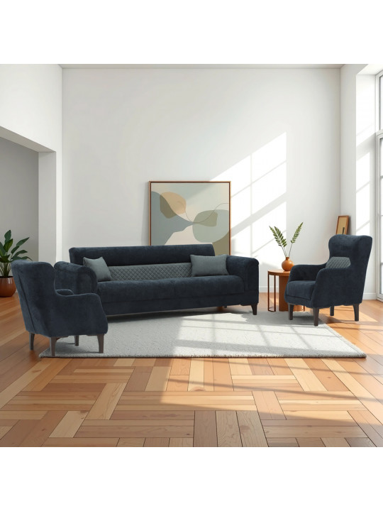 Sofa set HOBEL STONE 3+1+1 DARK BLUE BEATTO 1053/GREY BUKLE 11 (3) 