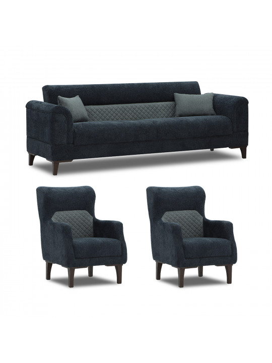 Sofa set HOBEL STONE 3+1+1 DARK BLUE BEATTO 1053/GREY BUKLE 11 (3) 