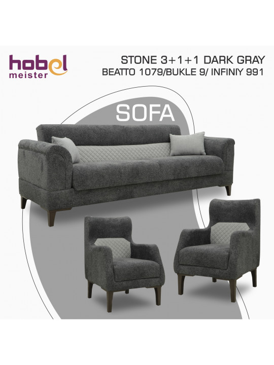 Հավաքածու HOBEL STONE 3+1+1 DARK GRAY BEATTO 1079/BUKLE 9/ INFINIY 991 (3) 