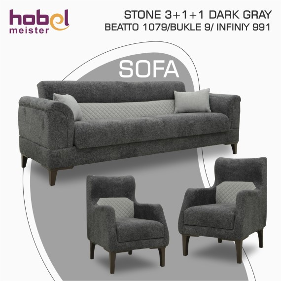 Гарнитур HOBEL STONE 3+1+1 DARK GRAY BEATTO 1079/BUKLE 9/ INFINIY 991 (3) 