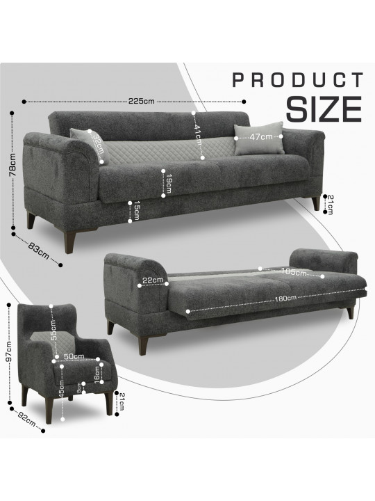 Հավաքածու HOBEL STONE 3+1+1 DARK GRAY BEATTO 1079/BUKLE 9/ INFINIY 991 (3) 