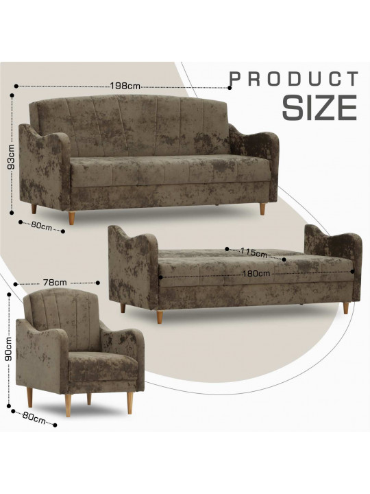 Sofa set HOBEL UTA 3+1+1 F/R BROWN MONACO 5 (4) 