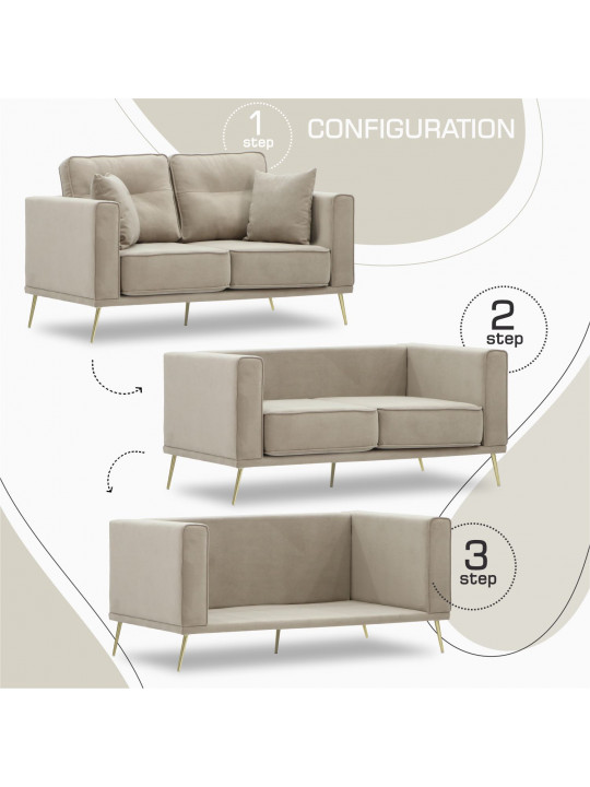 Բազմոց HOBEL ARMANDO 2 STR CHROM 20SM/CREAM LEONARDO 3 (1) 