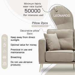 Sofa HOBEL ARMANDO 2 STR CHROM 20SM/CREAM LEONARDO 3 (1) 