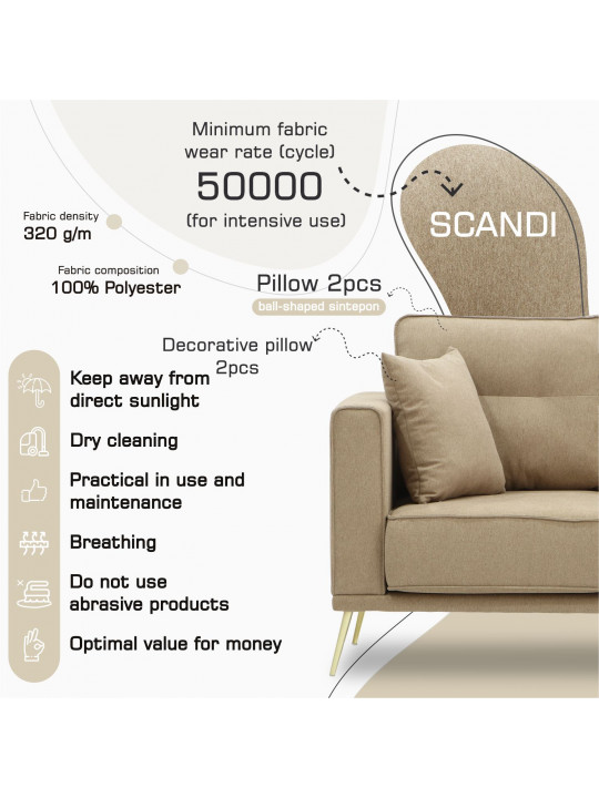 Sofa HOBEL ARMANDO 2 STR GOLD 20SM/BEIGE SCANDI 4 (1) 