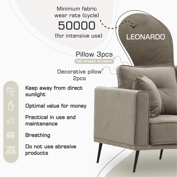 Sofa HOBEL ARMANDO 3 STR BLACK 20/ CAPPUCCINO LEONARDO 5 (1) 