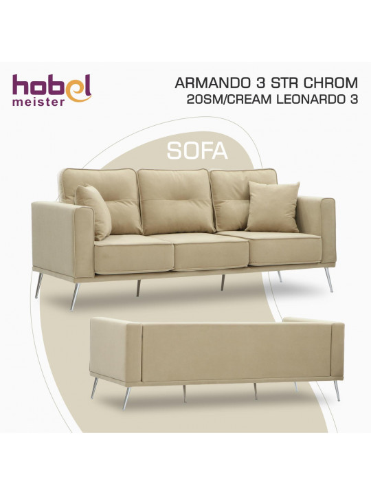Բազմոց HOBEL ARMANDO 3 STR CHROM 20SM/CREAM LEONARDO 3 (1) 