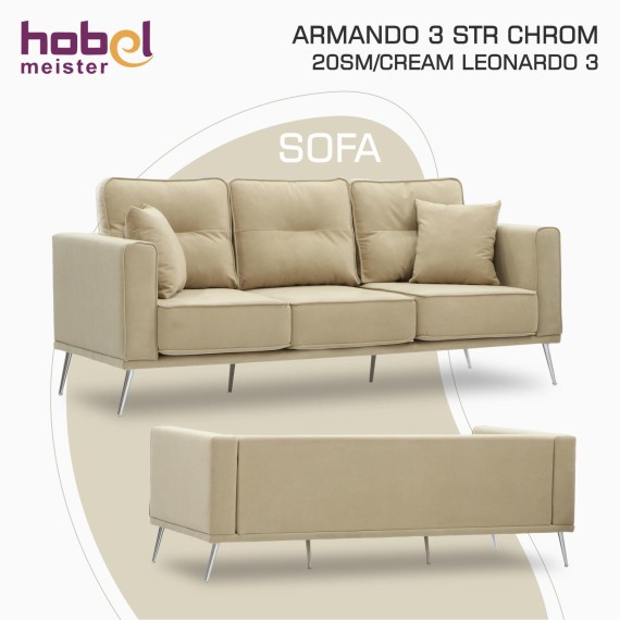 Диван HOBEL ARMANDO 3 STR CHROM 20SM/CREAM LEONARDO 3 (1) 