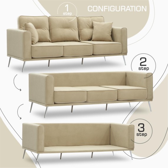 Диван HOBEL ARMANDO 3 STR CHROM 20SM/CREAM LEONARDO 3 (1) 