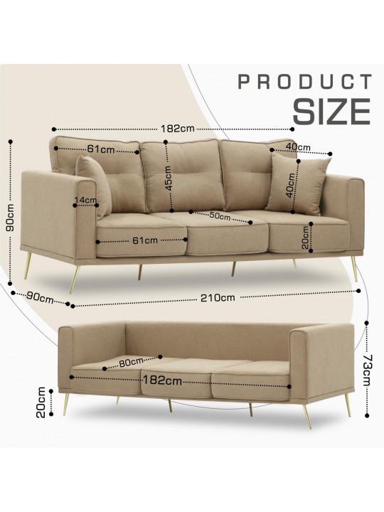Բազմոց HOBEL ARMANDO 3 STR GOLD 18SM/BEIGE SCANDI 4 (1) 