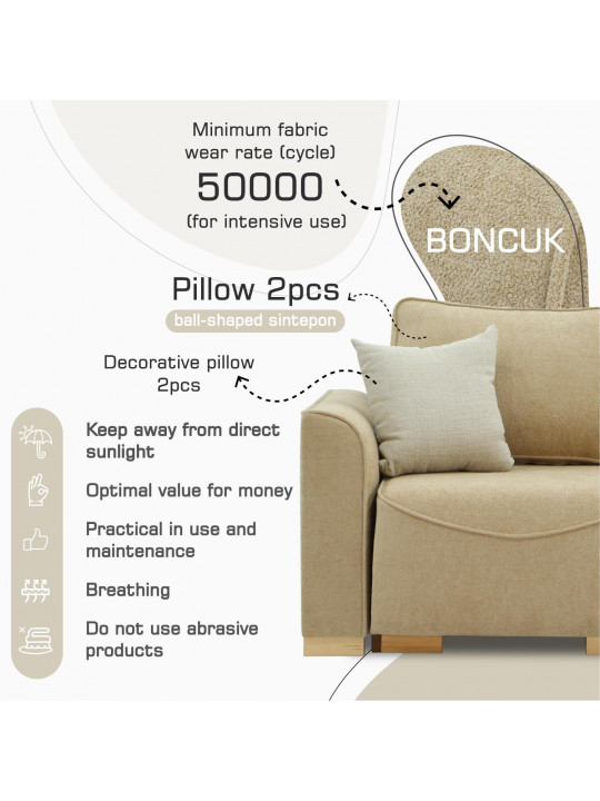 Բազմոց HOBEL BELONA 2 STR LIGHT BROWN BONCUK 6/CREAM INFINITY 103 (5) 