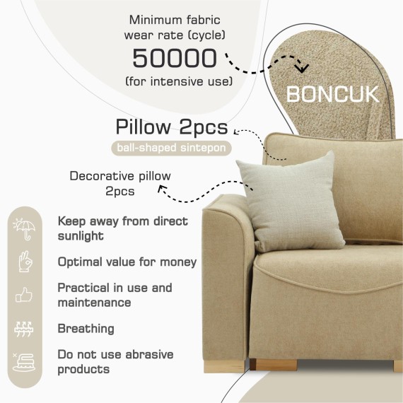 Sofa HOBEL BELONA 2 STR LIGHT BROWN BONCUK 6/CREAM INFINITY 103 (5) 