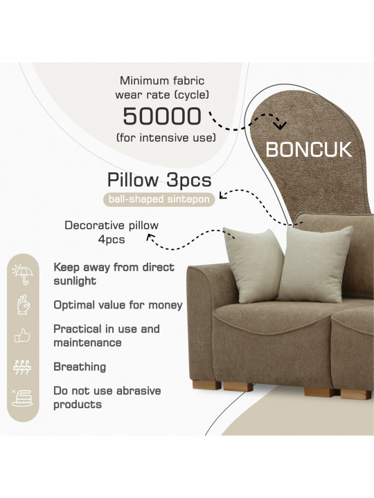 Բազմոց HOBEL BELONA 3 F/R LIGHT BROWN BONCUK 7 (7) 