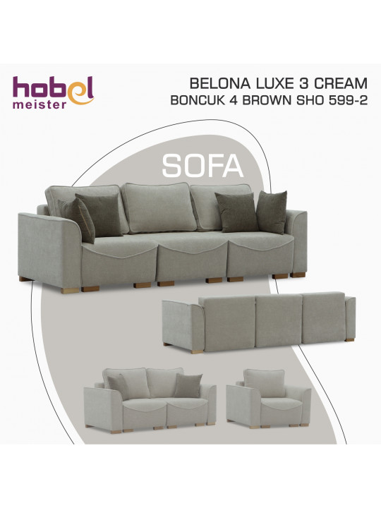 Sofa HOBEL BELONA LUXE 3 CREAM BONCUK 4/ BROWN SHO 599-2 (7) 