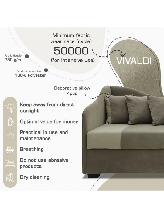 Բազմոց HOBEL BIG-BEN CAPPUCCINO VIVALDI 5/ LIGHT CAPPUCCINO VIVALDI 4 R(1) 