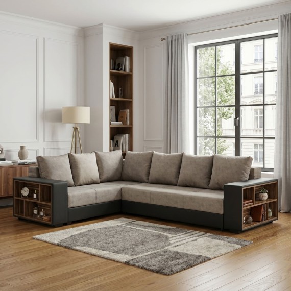 Sofa HOBEL CORNER BAR F/P K090 BLACK 4503/ CAPPUCCINO JAGUAR 6 L (6) 