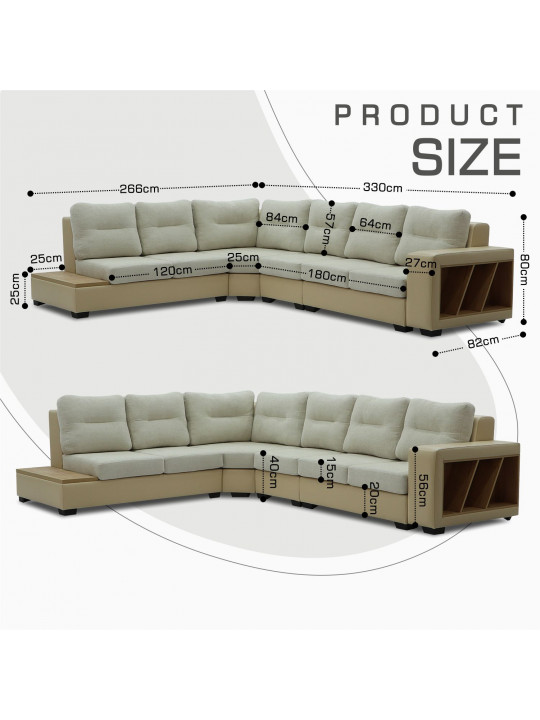 Բազմոց HOBEL CORNER CORONA CREAM PHANTOM 3/ CREAM BEATTO 1065 R (7) 