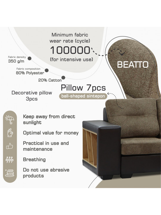 Բազմոց HOBEL CORNER CORONA DARK BROWN PHANTOM 8/ BROWN BEATTO 1012 R (7) 