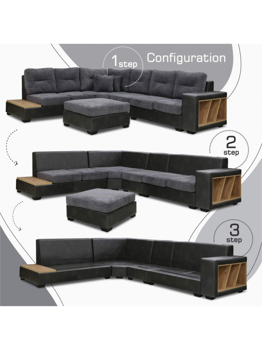 Բազմոց HOBEL CORNER CORONA GREY PHANTOM 14/ DARK GREY BEATTO 1079 L (7) 