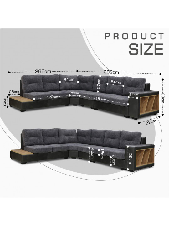 Բազմոց HOBEL CORNER CORONA GREY PHANTOM 14/ DARK GREY BEATTO 1079 L (7) 