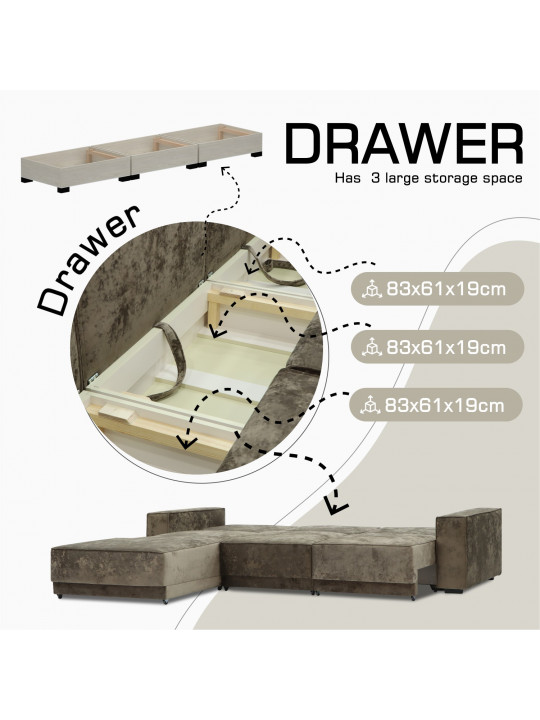 Բազմոց HOBEL CORNER DELUXE BROWN MONACO 5/ NIAGARA BEIGE L (7) 