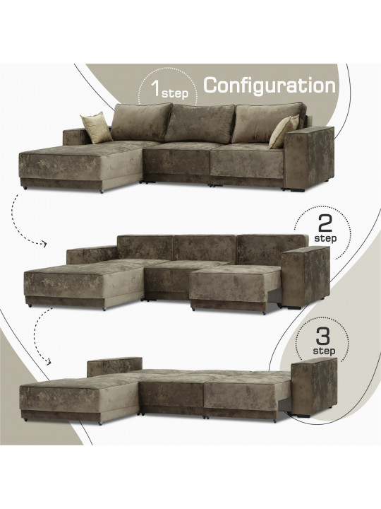 Բազմոց HOBEL CORNER DELUXE BROWN MONACO 5/ NIAGARA BEIGE L (7) 