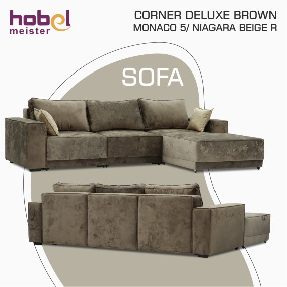 Sofa HOBEL CORNER DELUXE BROWN MONACO 5/ NIAGARA BEIGE R (7) 