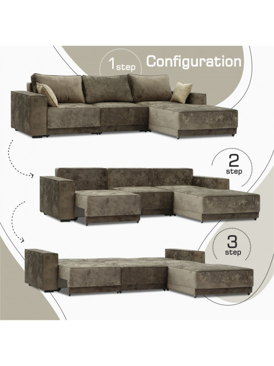 Բազմոց HOBEL CORNER DELUXE BROWN MONACO 5/ NIAGARA BEIGE R (7) 