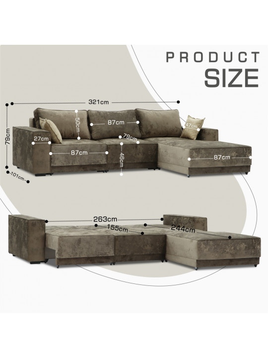 Բազմոց HOBEL CORNER DELUXE BROWN MONACO 5/ NIAGARA BEIGE R (7) 