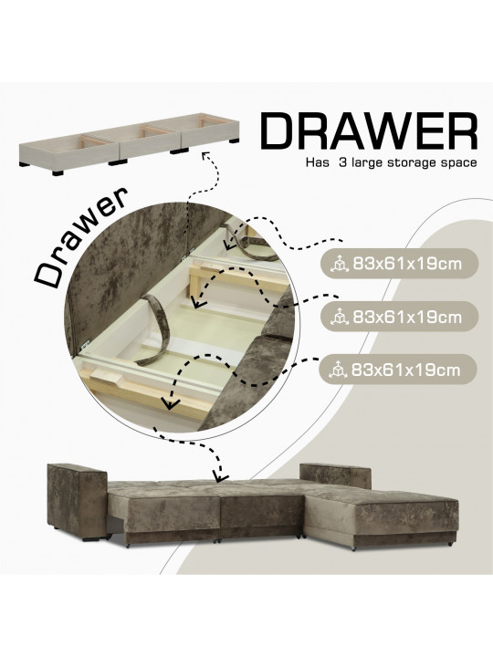 Բազմոց HOBEL CORNER DELUXE BROWN MONACO 5/ NIAGARA BEIGE R (7) 