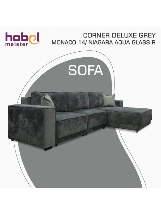 Բազմոց HOBEL CORNER DELUXE GREY MONACO 14/ NIAGARA AQUA GLASS R (6) 
