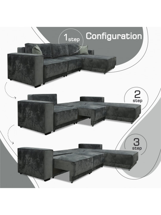 Բազմոց HOBEL CORNER DELUXE GREY MONACO 14/ NIAGARA AQUA GLASS R (6) 