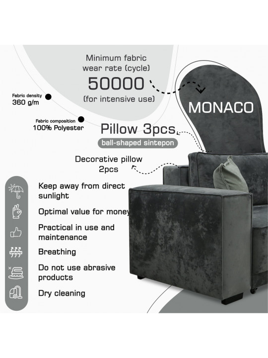 Բազմոց HOBEL CORNER DELUXE GREY MONACO 14/ NIAGARA AQUA GLASS R (6) 