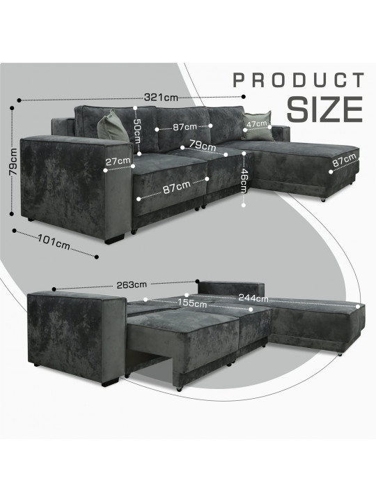 Բազմոց HOBEL CORNER DELUXE GREY MONACO 14/ NIAGARA AQUA GLASS R (6) 