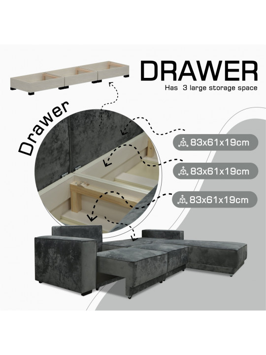 Բազմոց HOBEL CORNER DELUXE GREY MONACO 14/ NIAGARA AQUA GLASS R (6) 