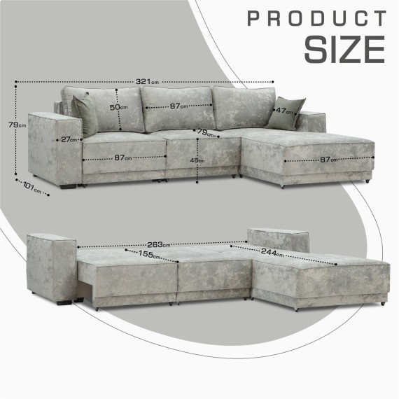 Sofa HOBEL CORNER DELUXE LIGHT GREY MONACO 13/ NIAGARA GREY R (7) 