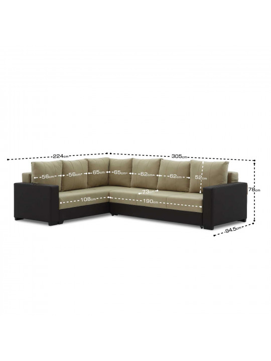 Диван HOBEL CORNER ERICA BROWN 3673/CREAM LEONARDO 3 L (6) 