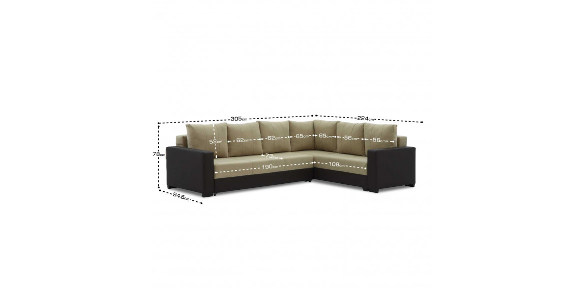 Диван HOBEL CORNER ERICA BROWN 3673/CREAM LEONARDO 3 R (6) 